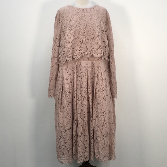 ASOS Curve Dresses & Skirts - NWT Asos Curve Dusty Pink Floral Lace Two Piece Illusion Midi Dress